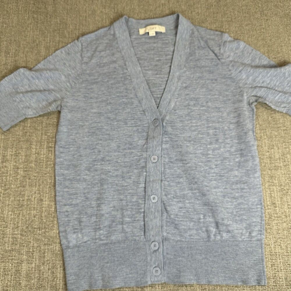 Loft Button Front Cardigan Sweater Relaxed Fit V-Neck Cottage M Periwinkle